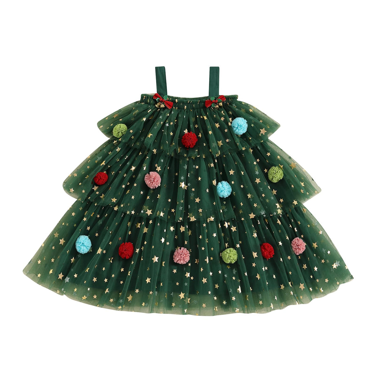 Nicoxijia Toddler Baby Girl Christmas Tutu Dress Sleeveless Christmas Tree Layered Tulle Dress Sequin Wedding Ball Gown (Green, 3-4 Years)