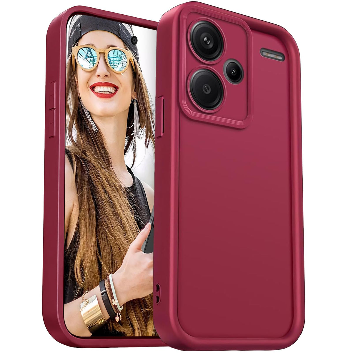 DESSEN Case for Xiaomi Redmi Note 13 Pro Plus 5G (Pro+) - Flexible Silicone Cover Camera Protection Shockproof Phone Case Soft Lightweight TPU Bumper Shell, Wine Red