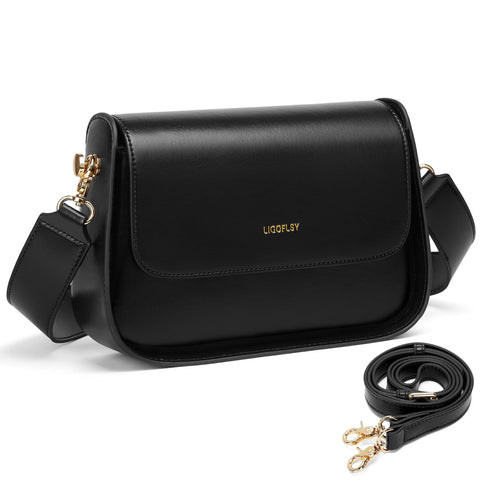 Ligoflsy Small Shoulder Purses for Women, Mini Leather Bags with 2 Removable Strap, Vegan Leather Satchel Bag, Black