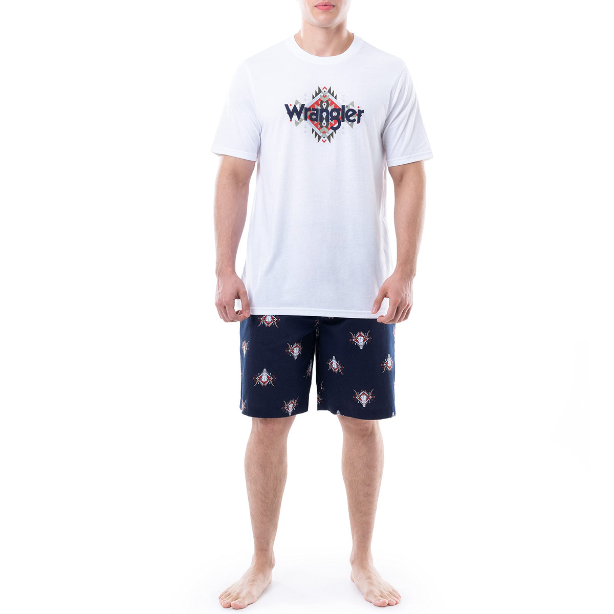 Wrangler Men's Jersey Top and Micro-Sanded Cotton Shorts Pajama Sleep Set, White/Navy