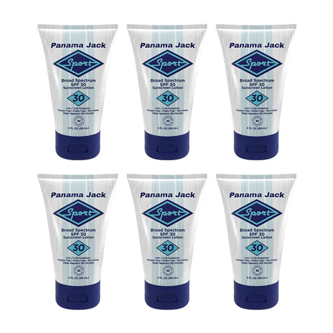 Panama Jack Sport Sunscreen Lotion - SPF 30, Broad Spectrum UVA/UVB Protection, Non-Greasy, PABA, Paraben, Gluten & Cruelty Free, 3 FL OZ (Pack of 6)