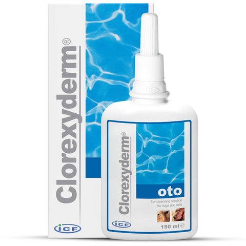 ICF ClorexydermÂ® oto Cat & Dog Ear Cleaner Solution Ear Wax Removal Ear Drops in a Dropper Bottle for Bad Odour Sensitive or Itchy Ears - 150 ml