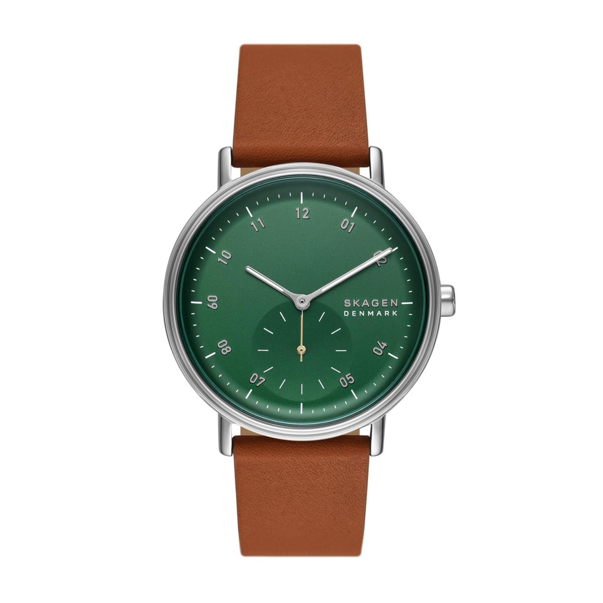 Skagen Men's Kuppel Two-Hand Sub-Second Silver Stainless Steel and Luggage Brown Leather Band Watch (Model: SKW6905)