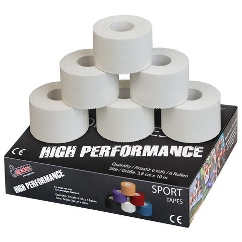 ALPIDEX 6 x Sports Tape 10 m x 3.8 cm White Zinc Oxide Finger Tape Tearable Skinfriendly Handball Football Volleyball Rugby