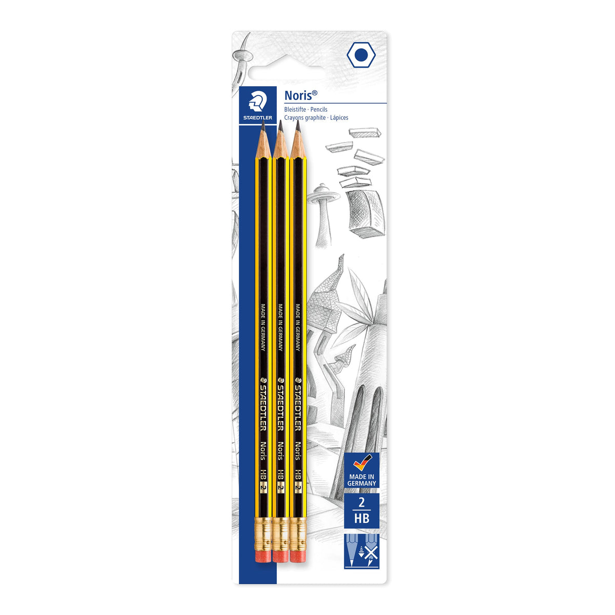 STAEDTLER 122-2BK3DA Noris Graphite Pencil with Eraser Tip - HB (Pack of 3)