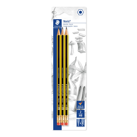 STAEDTLER 122-2BK3DA Noris Graphite Pencil with Eraser Tip - HB (Pack of 3)