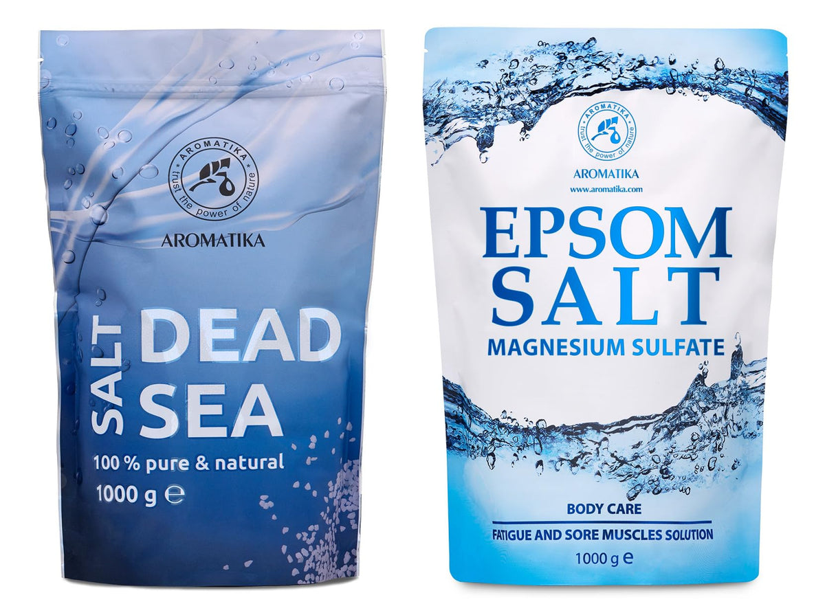 Bath Salts Set 2?1000g - Epsom Salt - Dead Sea Salt - 100% Pure and Natural - Concentrated Magnesium Sulphate - Soothing & Relieves Fatigue - Body Care - Beauty - Bathing - Wellness - Relax