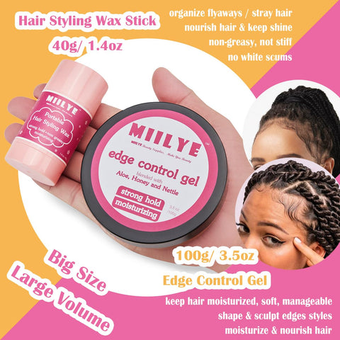 MIILYE Lace Wig Glue and Hair Styling Wax Gel Combo Pack - Invisible Wig Glue for Front Lace Wig, Wig Glue Remover, Wig Melting Band, Wig Cap, Hair Wax Stick, Edge Control Gel and Edge Brush