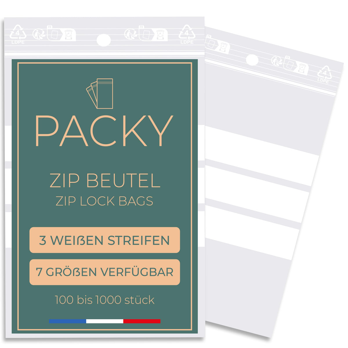 Packy Transparent Zip Bags with 3 White Stripes - 7 Sizes Available - Zip Bag - Reusable Zip Bag - Resealable Plastic Pouch - Ziploc Bag - 4 x 6 cm Pack of 1000