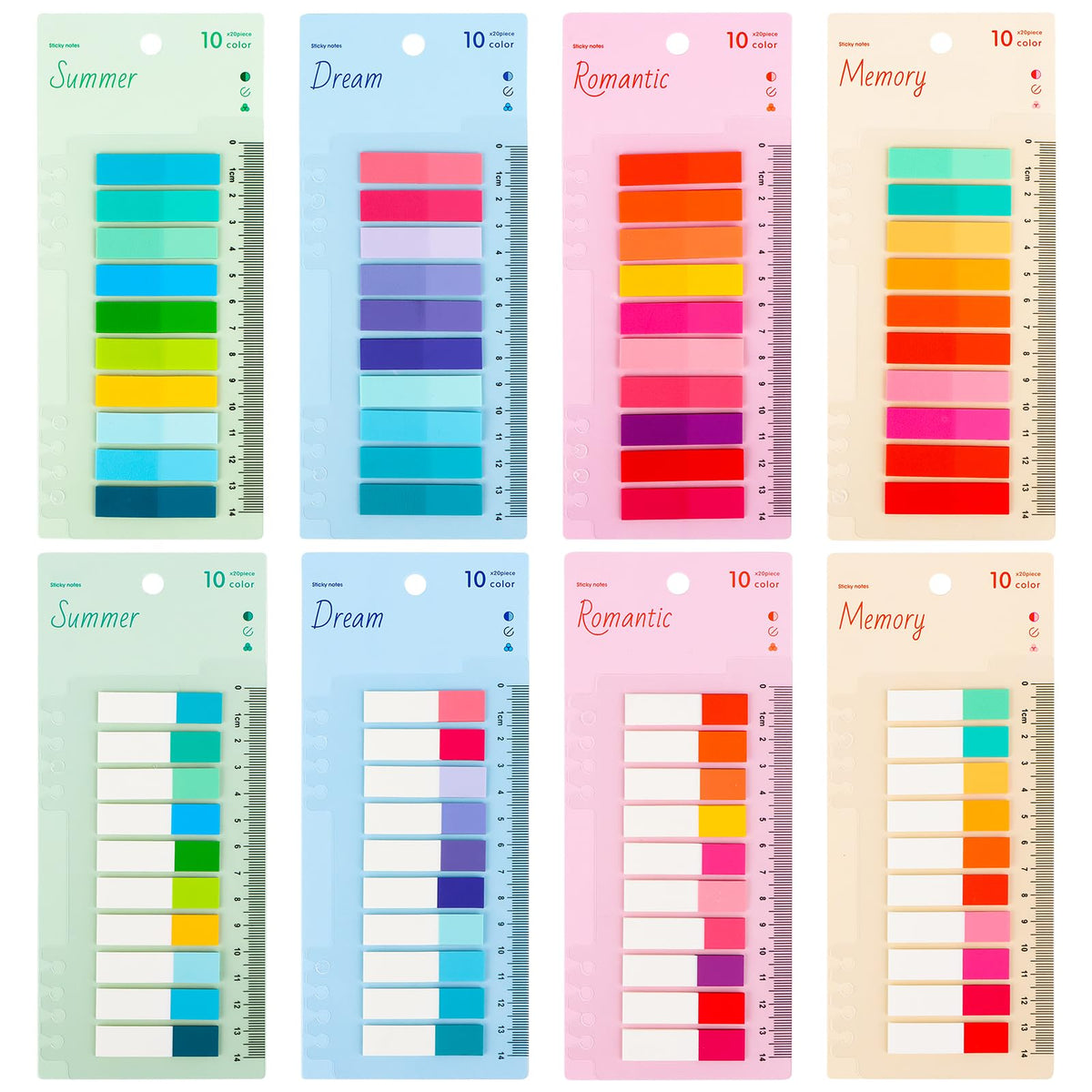 KFDDRN Transparent Sticky Notes, 1600 Pieces, Rectangular, 0.4 x 2 Inches, Morandi Colours, Office, School