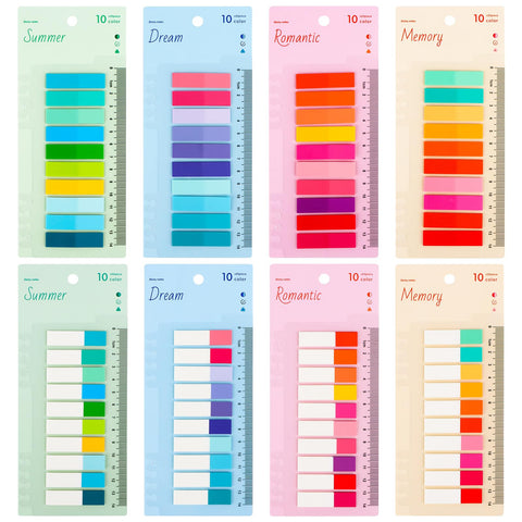 KFDDRN Transparent Sticky Notes, 1600 Pieces, Rectangular, 0.4 x 2 Inches, Morandi Colours, Office, School