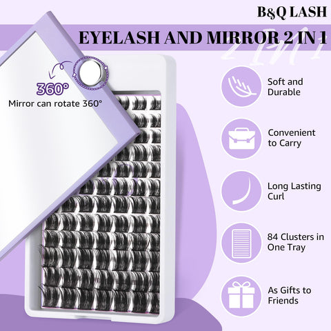 B&Q Lash Clusters D Curl 8-16MIX 84 PCS Eyelash Clusters Wispy with 360Ãƒâ€šÃ‚Â° Rotatable Mirror Cluster Eyelash Extensions Natural Lash Clusters Lashes Wispy Diy Lash Extensions Clusters (Q09,D 8-16MIX)