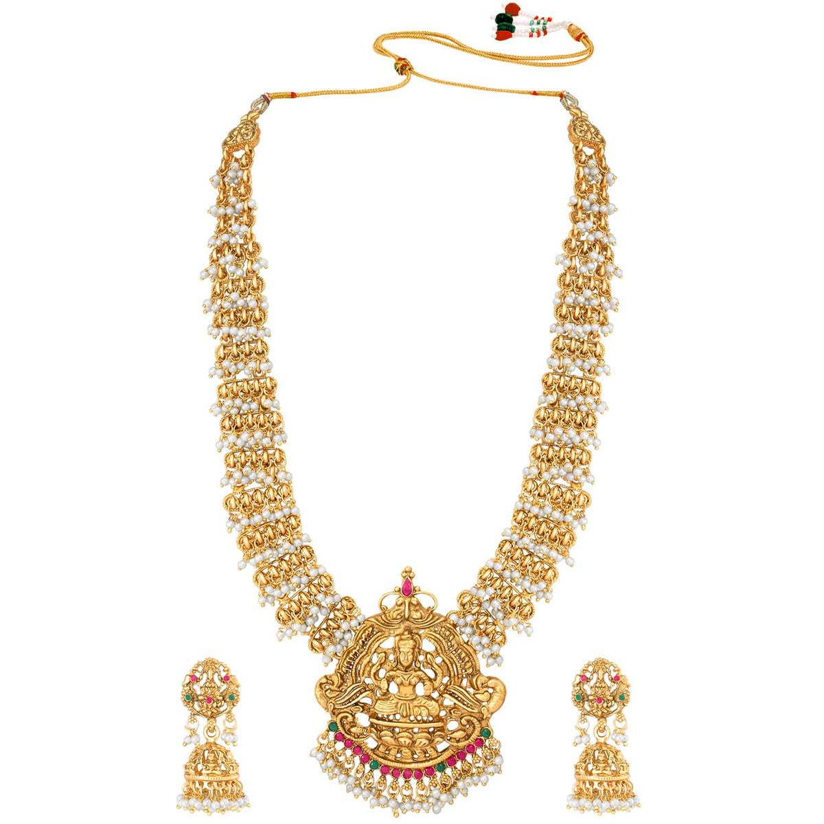 Aheli Gold Plated White Kundan Studded Long Necklace & Jhumki Earrings Set Stylish Ethnic Traditional Jewelry Gift for Women