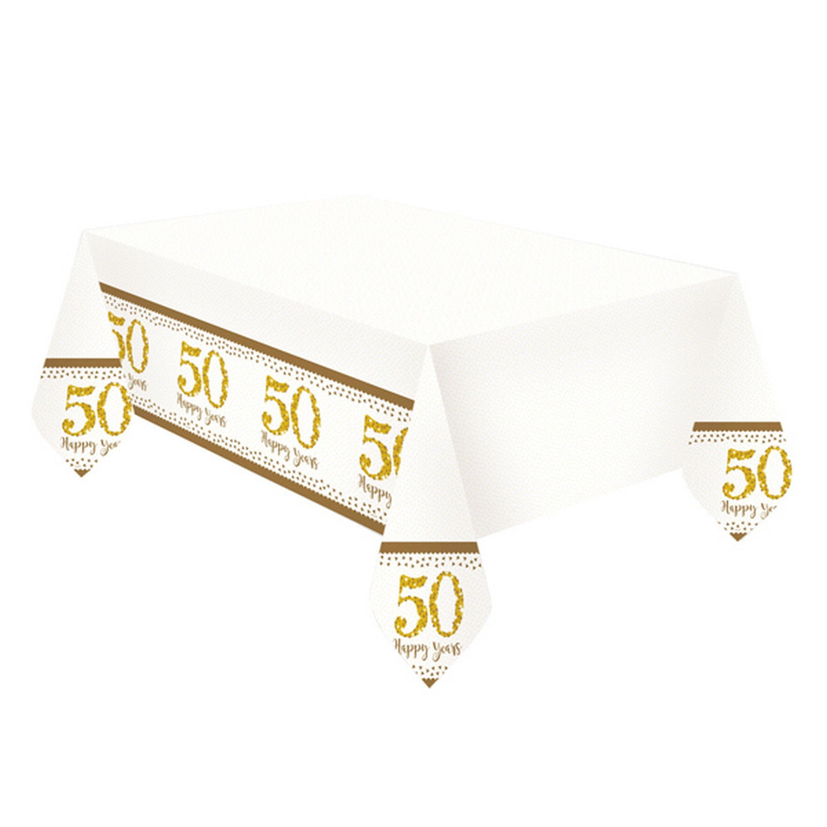 Amscan International 9902215 Sparkling Golden Anniversary Plastic Tablecover 1.3M x 2.6M
