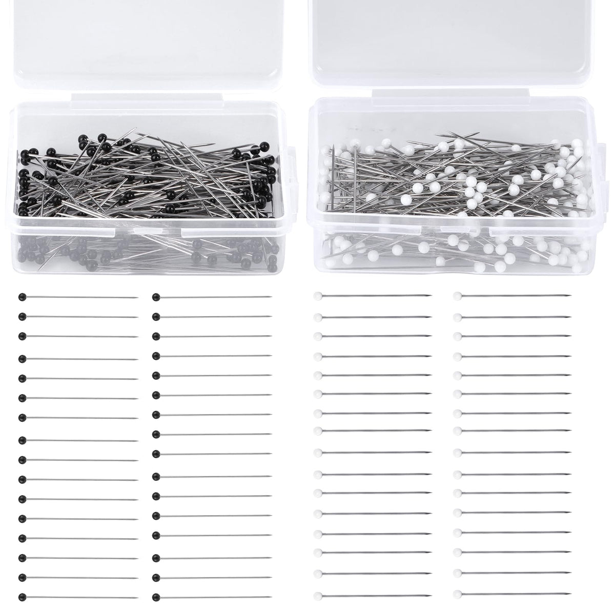 Sewing Pins, 400 PCS Straight Pins for Fabric, Black and White Pearlized Ball Head Quilting Pins Long 1.5inch, Sewing Pins with Plastic Box for Dressmaker, Jewelry DIY Decoration and Sewing Project