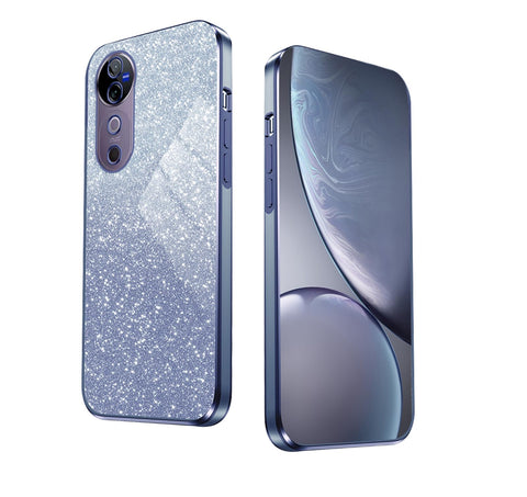 WBWONE Glitter Case for VIVO V40 5G Case, Electroplated Edge, Flexible Protection, Shockproof Soft Cover Shell with Glitter Stickers - Blue