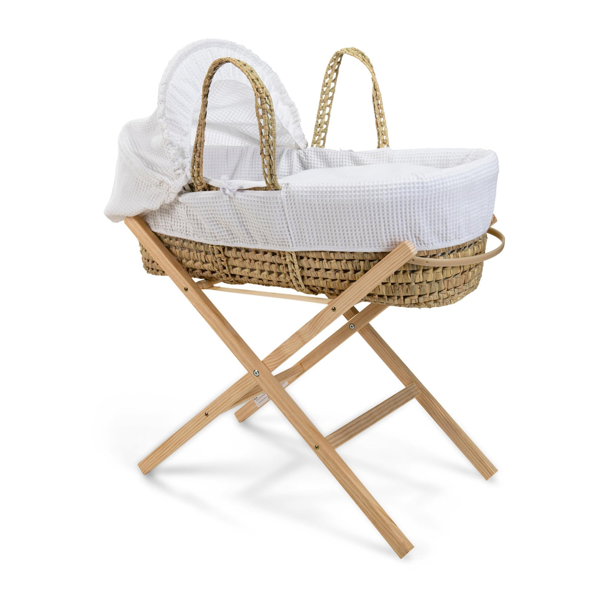 Clair de Lune Waffle Palm Moses Basket with Natural Folding Stand 75 x 28 cm (White)