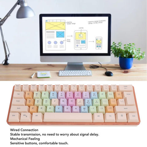 VBESTLIFE Mechanical Feeling Gaming Keyboard, 61 Keys Multi Color RGB Illuminated LED Backlit Wired Keyboard, Mini and Compact, for PC, for Mac, for Gamer