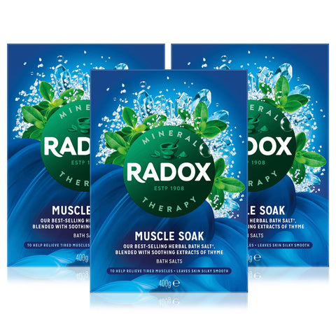 Radox Muscle Soak Bath Therapy Thyme scented herbal bath salt with expertly blended herbs and minerals to soothe and soak your tired and aching muscles, 400g Multi Pack 3