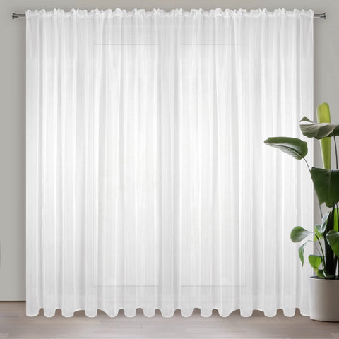 Eurofirany LUCY Voile Curtain, Sheer Curtain with Rufflette Tape - 1 Unit, Bedroom, Living Room, Kitchen, White, 200x270 cm