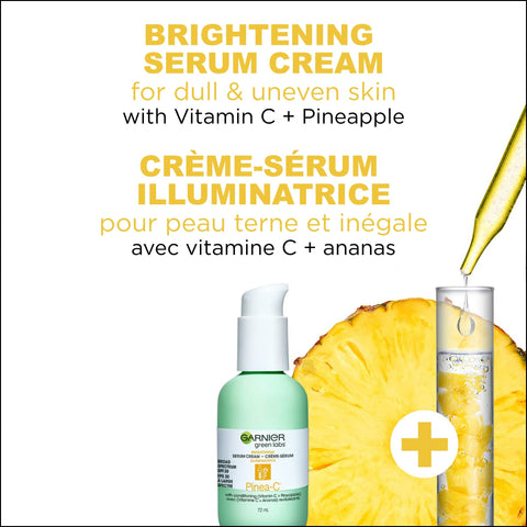 Garnier Green Labs Pinea-C 3-in-1 Brightening Serum Cream, 24H Moisture + Serum + SPF 30 with Vitamin C, 2.4 Fl Oz (72mL), 1 Count (Packaging May Vary)
