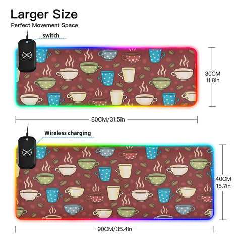 Coffee Mugs Wireless Charging Mouse Pad for Mobile Phone Extra Large Gaming Mousepad with 13 Lighting Modes Mouse Mat for MacBook PC Laptop Desk Office Home Gaming