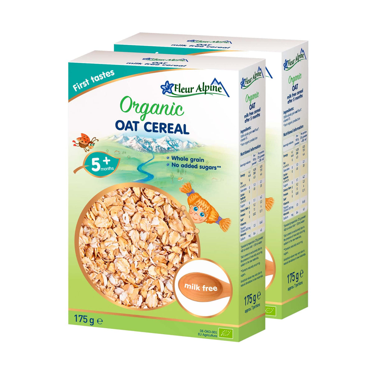 FLEUR ALPINE Baby Food | Organic Oat Baby Cereal Pack of 2 - Baby Porridge for Delicious Breakfast Meals | Nutritious and Instant Gluten Free Porridge 4+ Months with No Added Sugars | 2x7 Servings