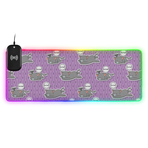 Cute Cartoon Cat Wireless Charging Mouse Pad for Mobile Phone Extra Large Gaming Mousepad with 13 Lighting Modes Mouse Mat for Gaming MacBook PC Laptop Desk Office Home