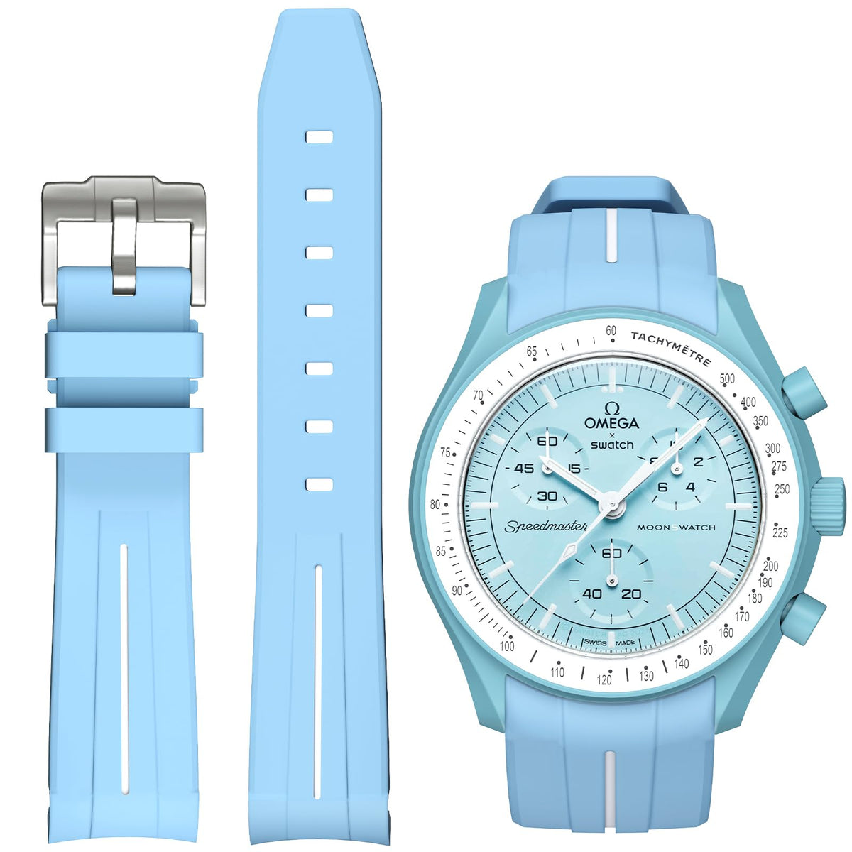 BONACE Strap for Omega x Swatch MoonSwatch Watch 20mm,Soft Rubber Omega X Swatch Moonswatch Speedmaster Replacement Strap,Curved No Gap Moonswatch Swatch strap for Men Women