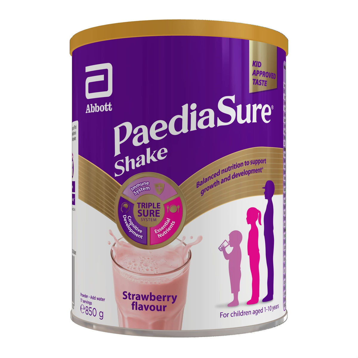 PaediaSure Shake, 850g, Strawberry Balanced Nutritional Supplement Drink, Multivitamin for Kids with Protein, Carbohydrates, Essential Fatty Acids and Minerals to Support Growth and Development