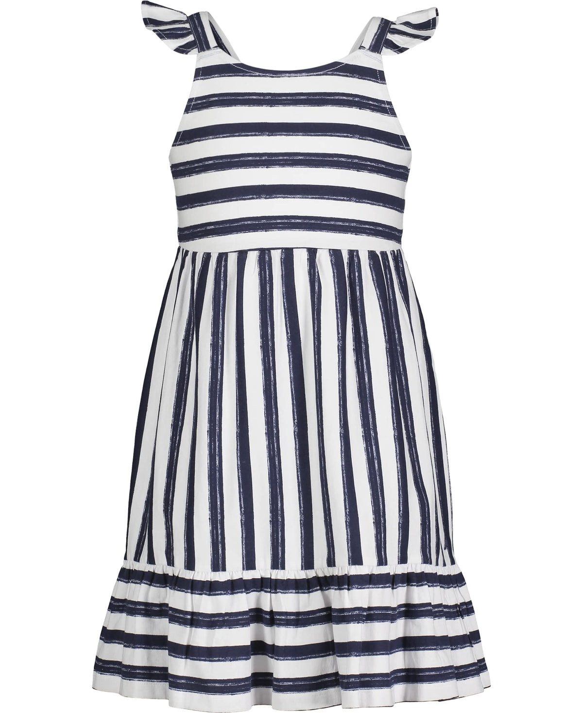 Nautica Girls' Printed Flutter Dress, Sleeveless with Ruffled Shoulders & Cinched Waist, Peacoat Stripe, 2T