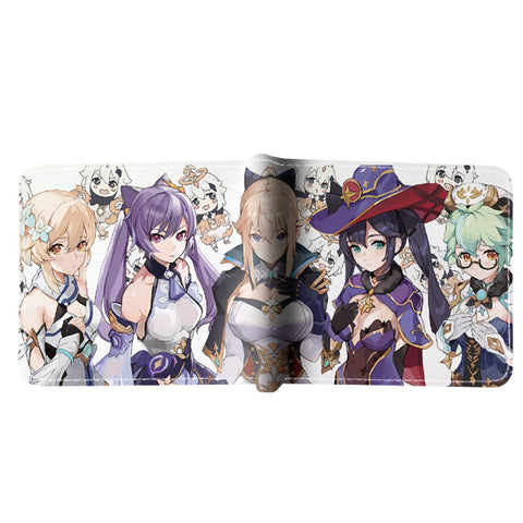 RHYII-Genshin Impact Characters Bifold Wallet Genshin Peripheral Bifold Wallet Genshin PU Leather Wallet Short Leather Wallet Anime Wallets Youth Cartoon Children's Purse Purse Gift Idea