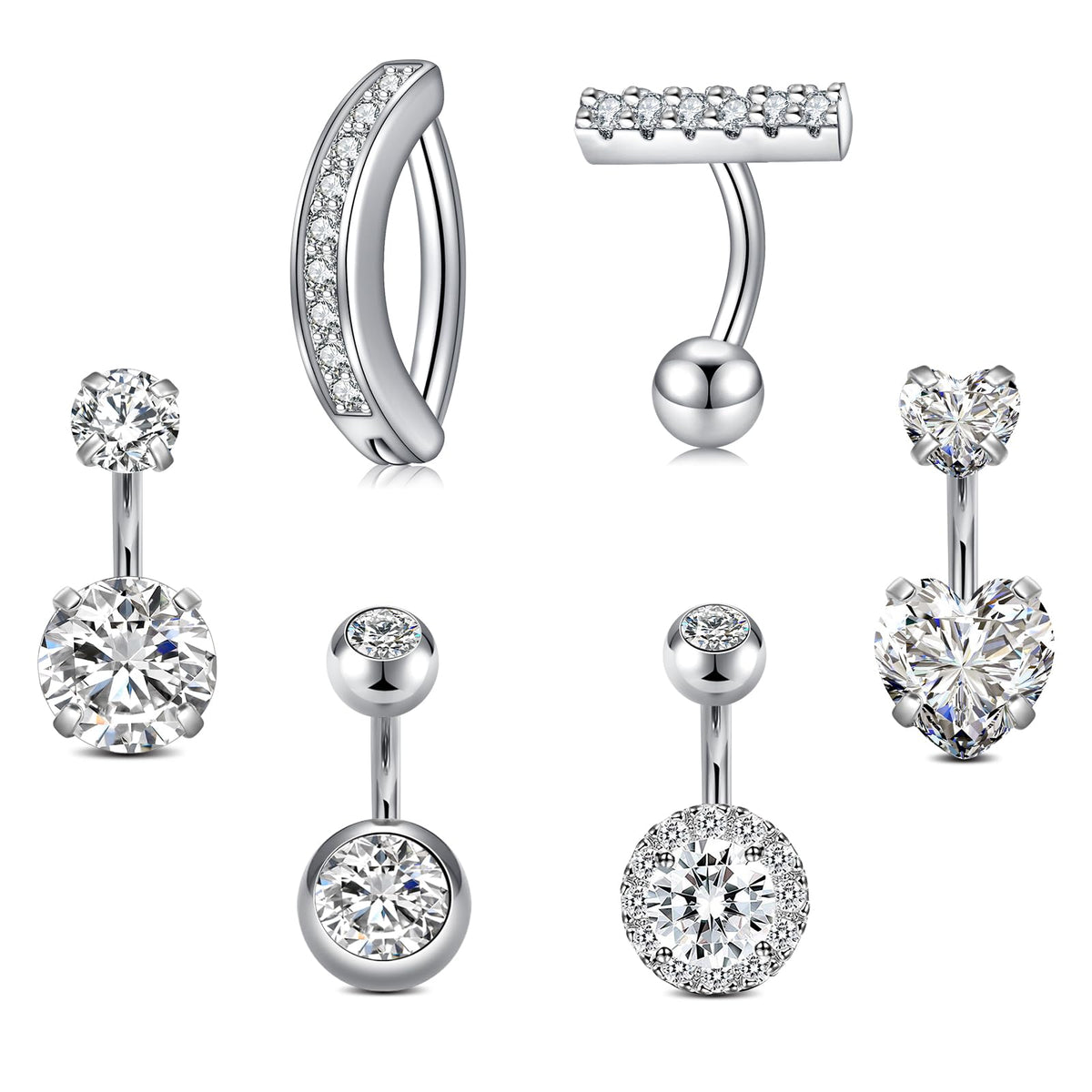 Longita Belly Button Ring Surgical Steel Belly Rings for Women Short Bar Belly Button Rings 6mm Belly Button Piercing Clicker Belly Button Ring Belly Piercing Small Navel Rings Silver