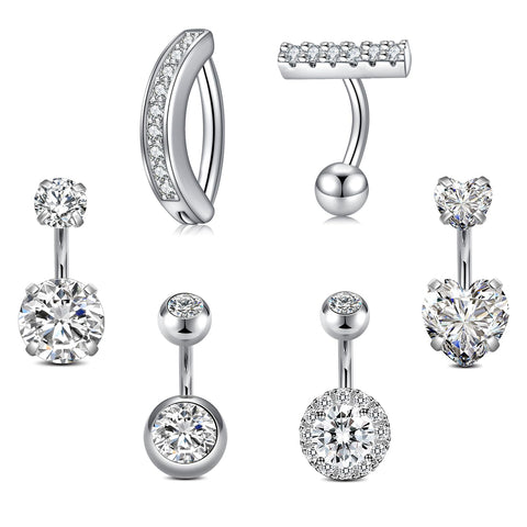 Longita Belly Button Ring Surgical Steel Belly Rings for Women Short Bar Belly Button Rings 6mm Belly Button Piercing Clicker Belly Button Ring Belly Piercing Small Navel Rings Silver
