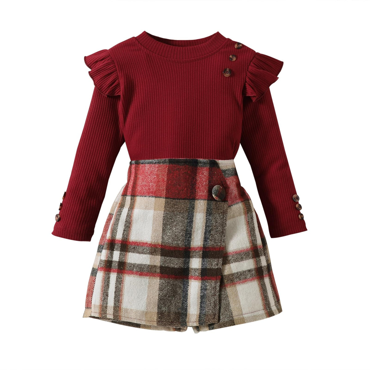 Miipat Baby Girl Clothes Set 2Pcs Toddler Girls Outfits Long Sleeves Pullover Tops with Mini Skirts Fall Winter Clothing Sets Girls Dresses Wine 100 2-3 Years