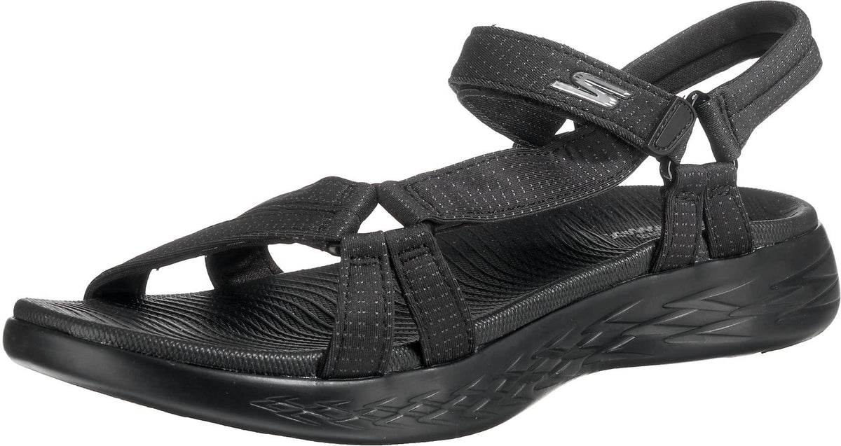 Skechers women 15316 Ankle Strap Sandals, Black Textile Trim, 3 UK