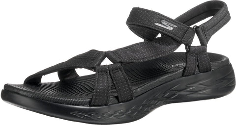Skechers women 15316 Ankle Strap Sandals, Black Textile Trim, 3 UK