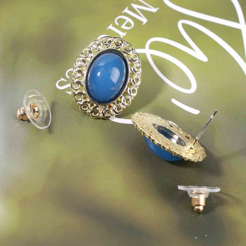 Yheakne Vintage Oval Blue Gem Earrings Blue Lapis Earrings Antique Halo Oval Earrings Custom Oval Studs Earrings Jewelry for Women and Girls Gifts