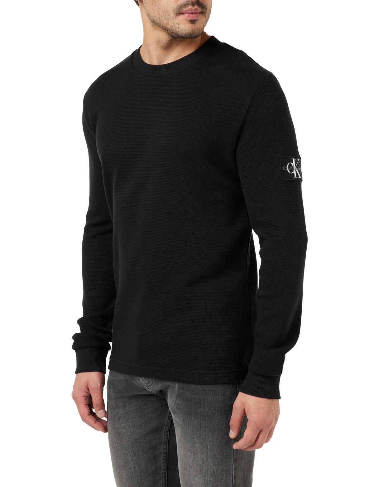 Calvin Klein Jeans Men's Badge Waffle Ls Tee J30j323485 L/S Knit Tops, Black, 3XL