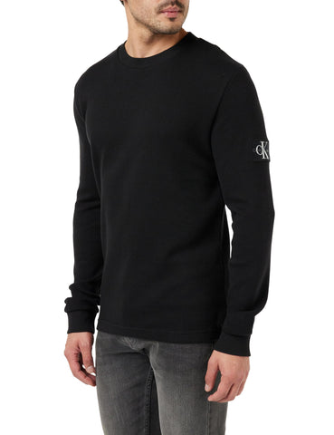 Calvin Klein Jeans Men's Badge Waffle Ls Tee J30j323485 L/S Knit Tops, Black, 3XL