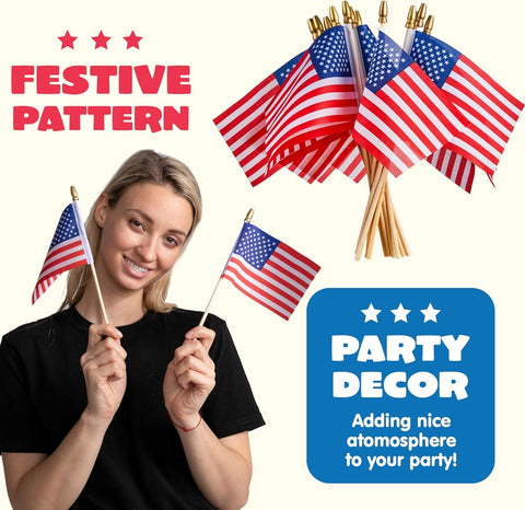 JOYIN 4th of July Decorations Set with 12 Small American Flags on Stick & 2 String Pennant American Flag Banners, Patriotic Party Supplies for Memorial Day Decorations, Independence Day, Veterans Day