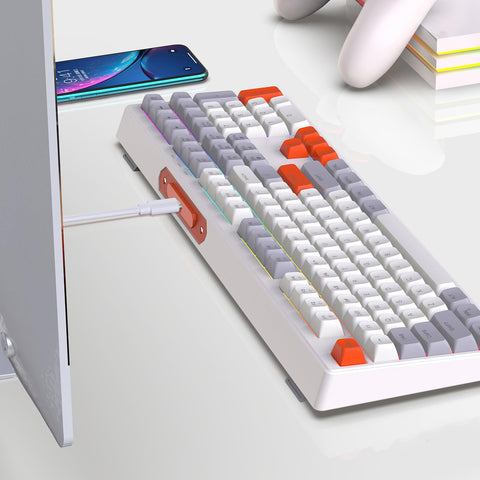 ciciglow Mechanical Gaming Keyboard, RGB Backlit, 26 Keys Anti Ghosting for Computer Gaming, Office, Home Use (Grey White Orange)