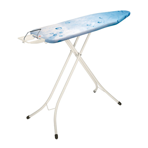 Brabantia - Ironing Board B - With Steam Iron Rest - Adjustable in Height - Non-Slip Rubber Feet - Cotton Cover with Foam Layer - Foldable - Ice Water - 124x38 cm
