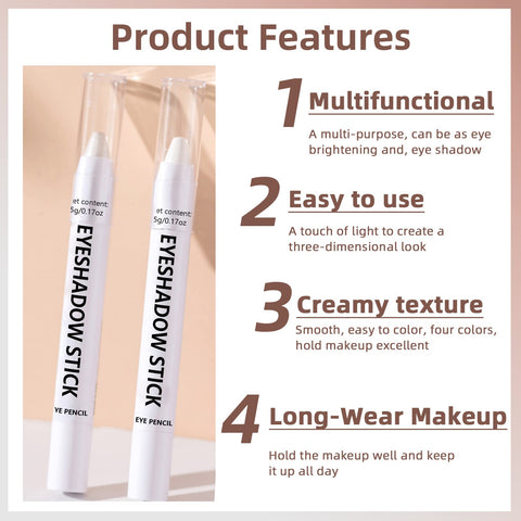 HOSAILY 4 Colors Cream Eyeshadow Stick, Eye Brightener Stick Eyeshadow Pencil Crayon, Glitter Shimmer Creamy Long Lasting Highlighter Eye Shadow Stick Set for Eye Makeup