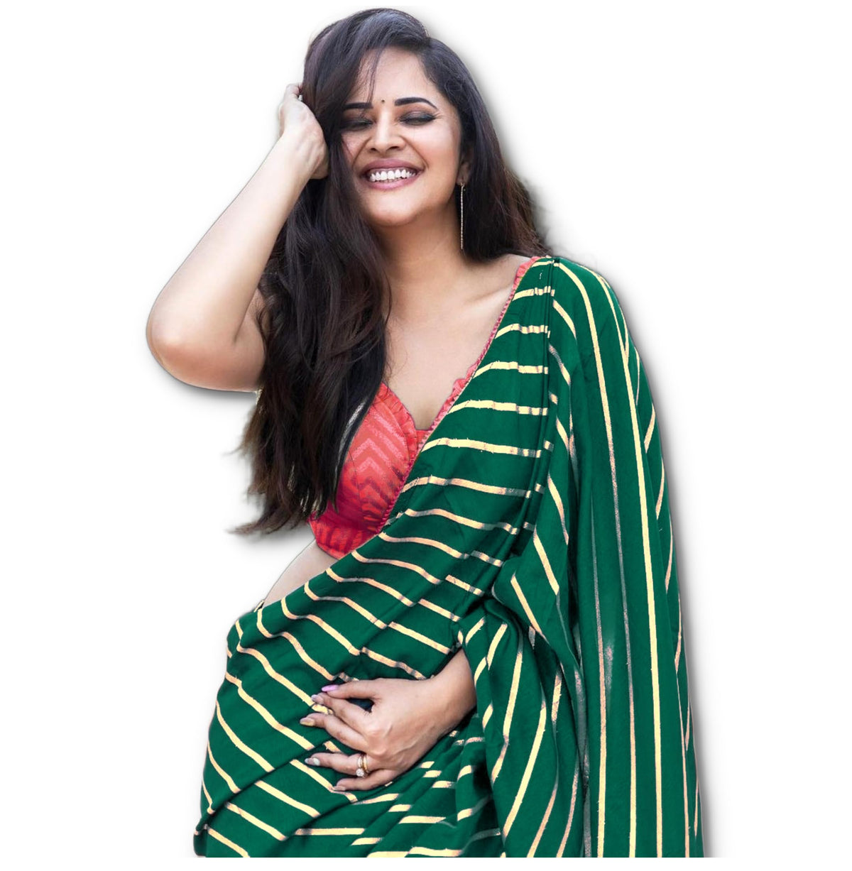 Sidhidata Textile Women's Dola Silk Foil Printed Saree With Unstitched Blouse Piece (Q Green)