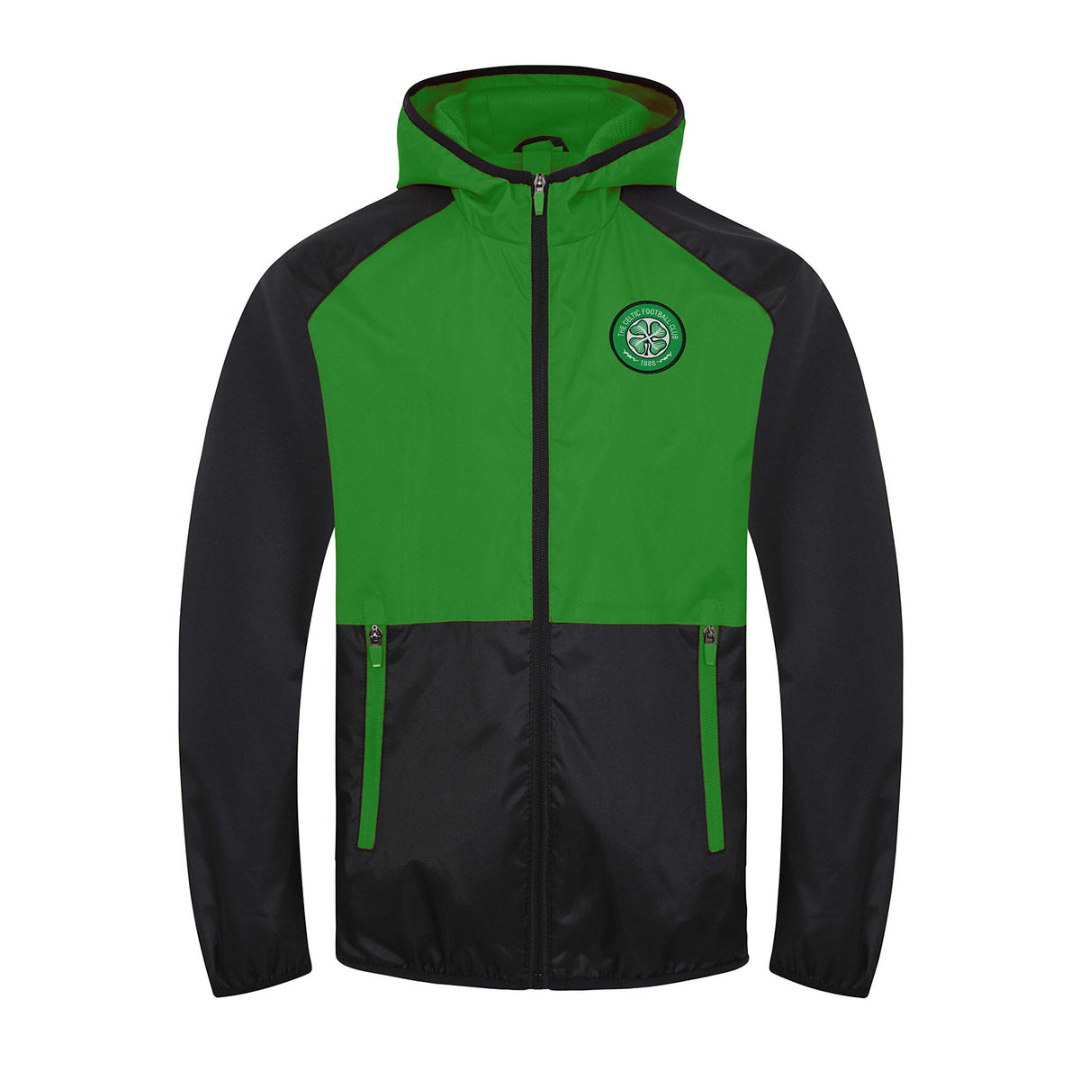 Celtic FC Official Gift Boys Shower Jacket Windbreaker Black Green 8-9 Years