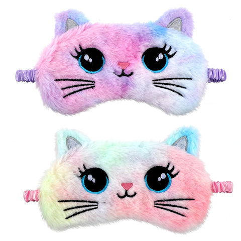 2 Pack Sleeping Eye Mask Soft Plush Eye Mask Cute Animal Sleeping Eye Shade Night Eyeshade Cover for Girls Boys Travel Nap Party Supplies (Colorful, Cat Style)