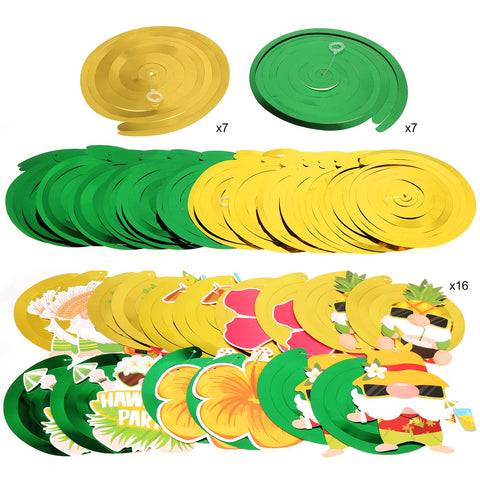 Konsait 30Count Hawaiian Decorations Luau Party Hanging Swirls, Pineapples Hibiscus Guitar Swirls for Tropical Summer Holiday Beach Pool Party Favors Supplies Decorations