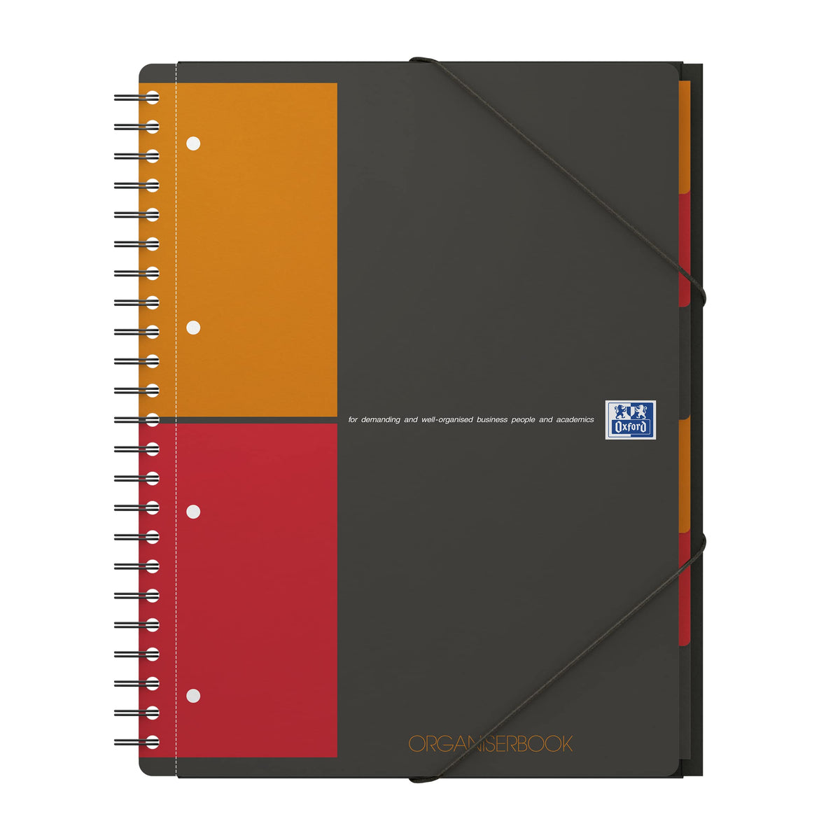 OXFORD 100102777 Organizer Book International A4 + Checkered 160 sheets with elastic patch tab and document pocket gray - clever organization for managers and executives