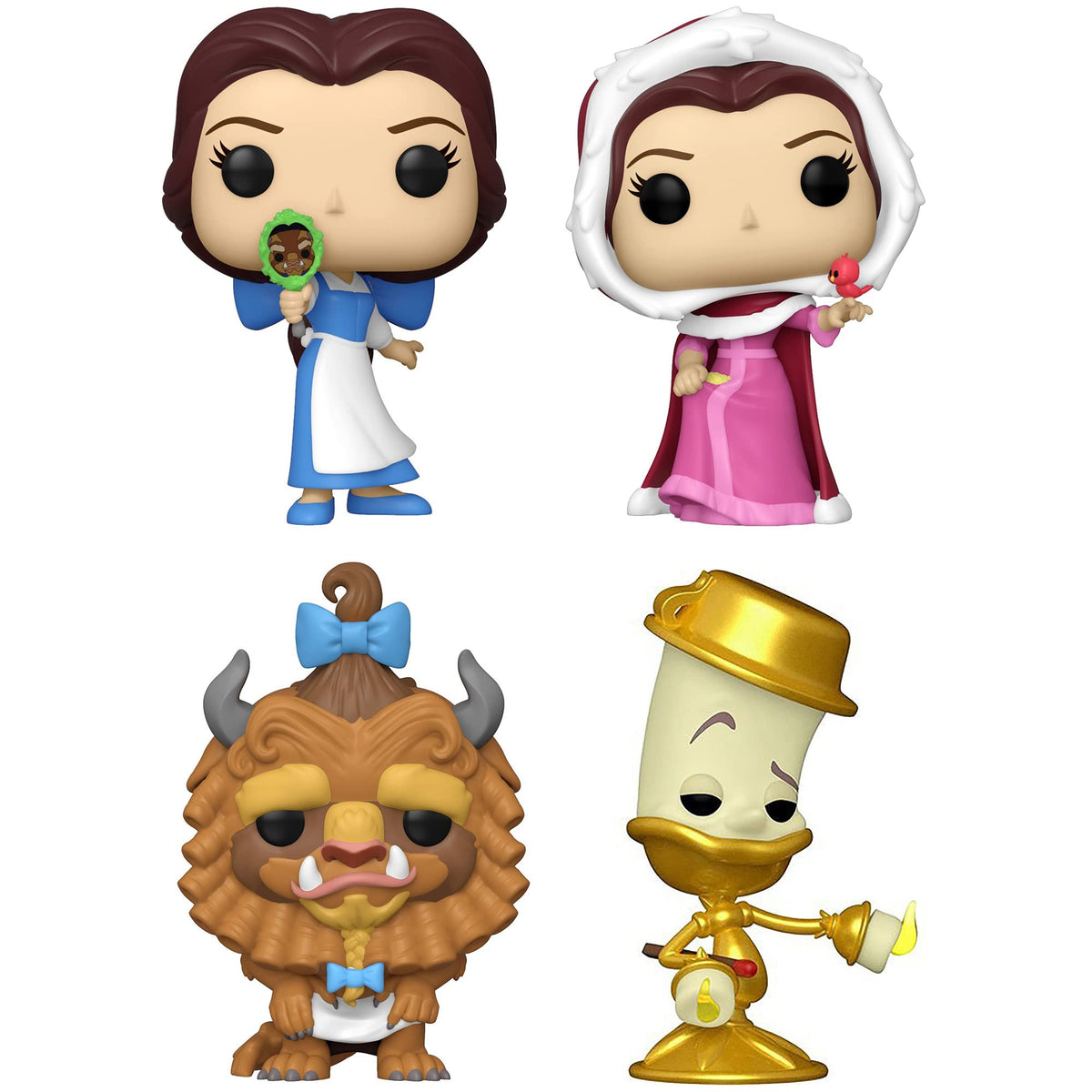Funko Pop! Disney: Beauty and The Beast Collectors Set - 4 Figure Set: Belle, Winter Belle, Beast with Curls, Lumiere